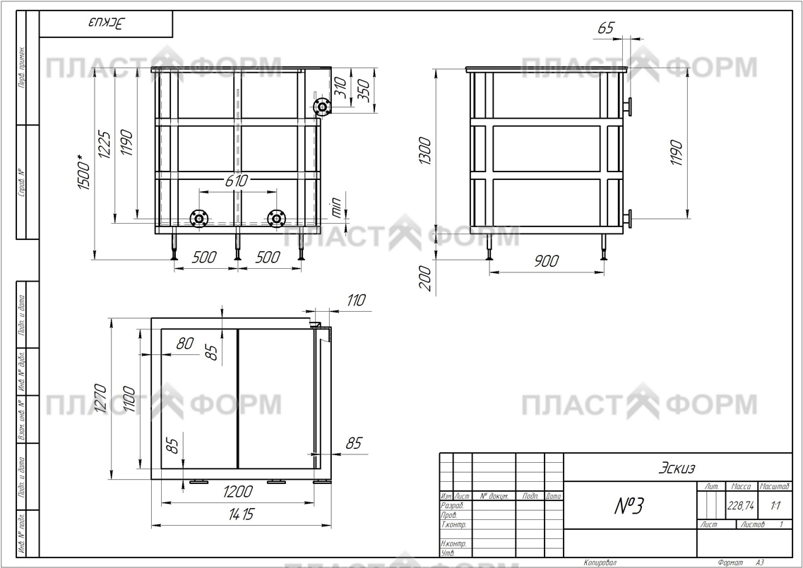 Чертеж с размерами гальванических ванн